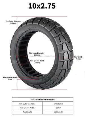10 x 2.75 solid tire for KUGOO G Booster and G2 pro, Haerlags H6, Evercross Electric scooter