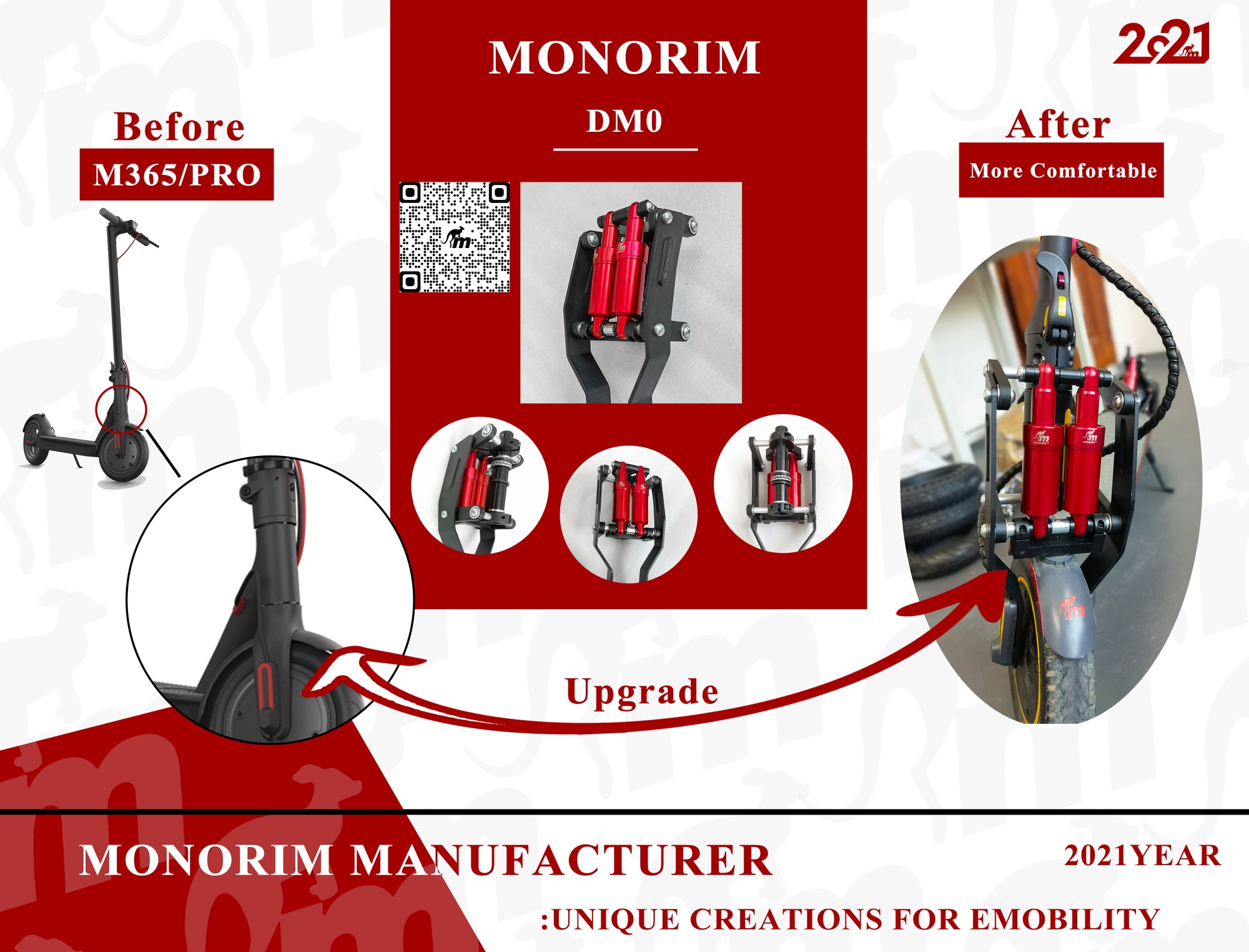 Monorim Genuine Double Suspension Kit Front for Ninebot G30 Max and Xiaomi